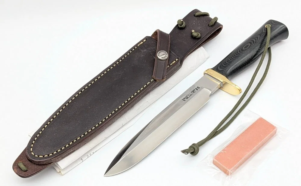 Randall Model 16 Diver Knife w/ Waxed Sheath, Stone, & Papers