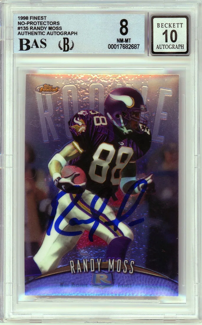 Randy Moss 1998 Finest Rookie Card Autograph BGS 8 Auto 10 Vikings #135