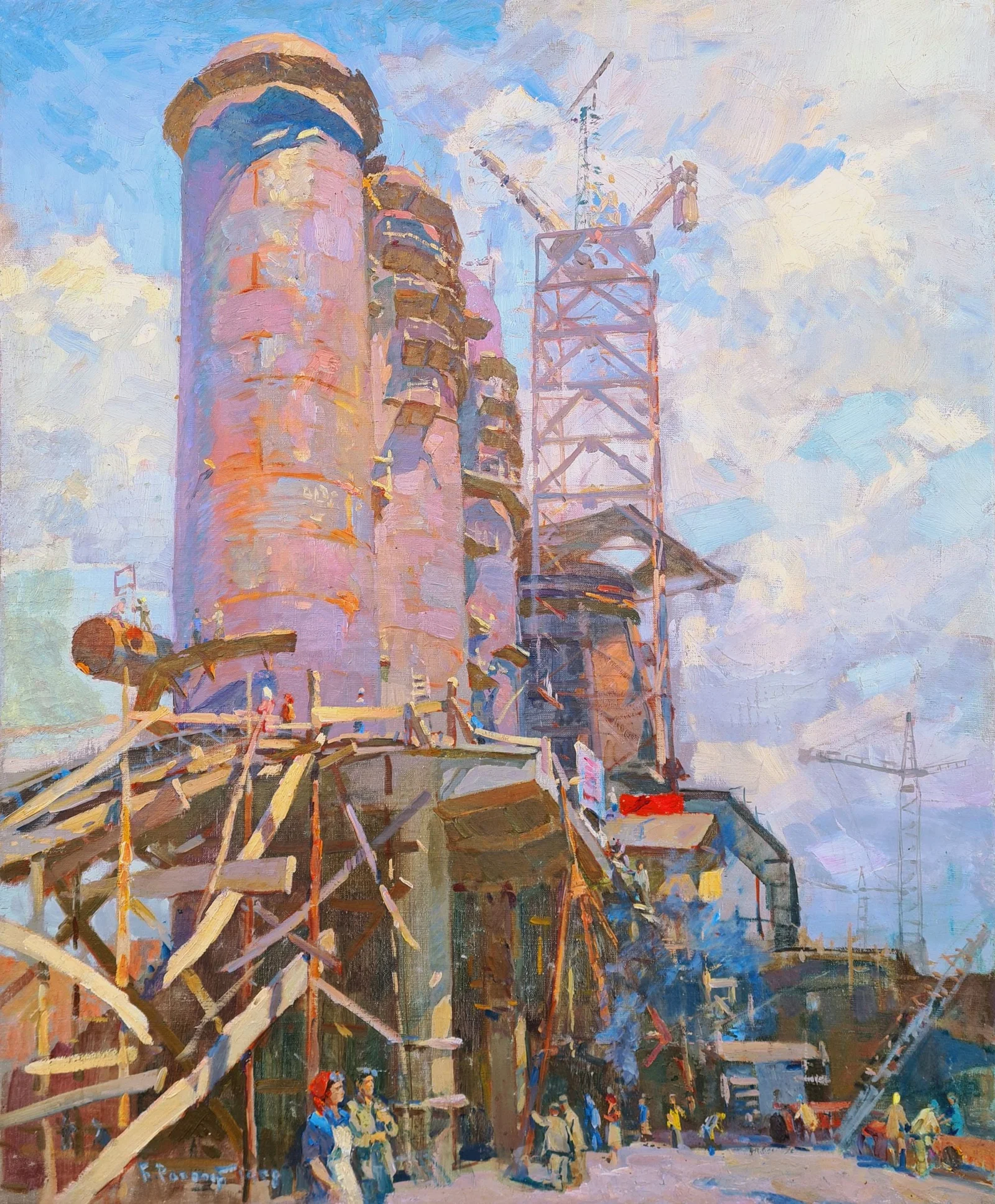 Rapoport Boris (Ukrainian artist), "Blast furnace construction", oil on canvas