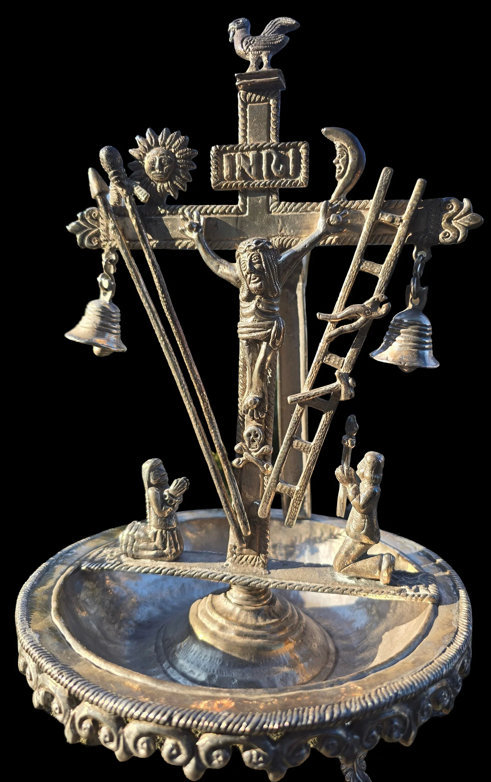 Rare 18th Century Spanish Colonial Sterling Silver Crucifixion Charity/Alms Bowl