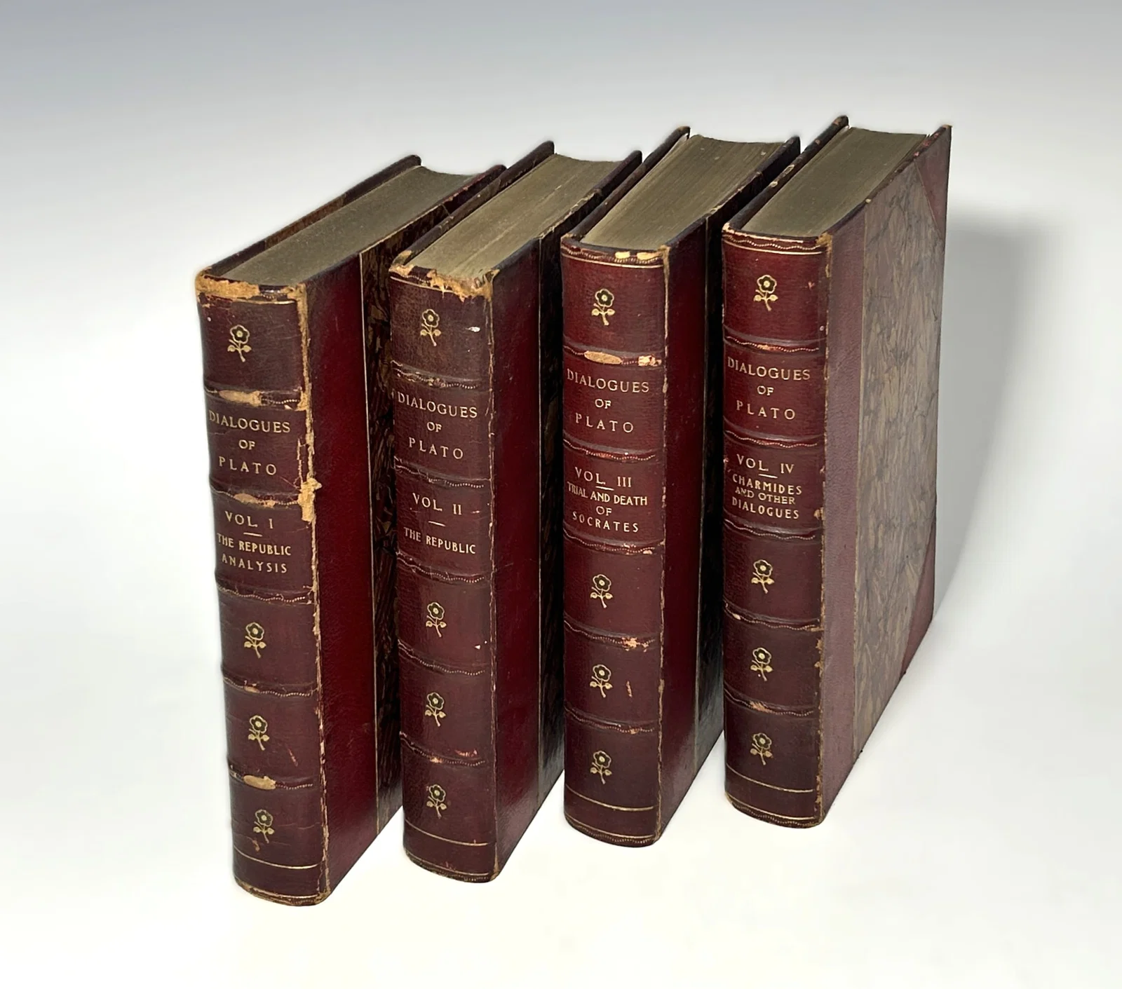 RARE 1900S ANTIQUE BOOKS “THE DIALOGUES OF PLATO", FIRST EDITION DE LUXE FOUR VOLUME SET