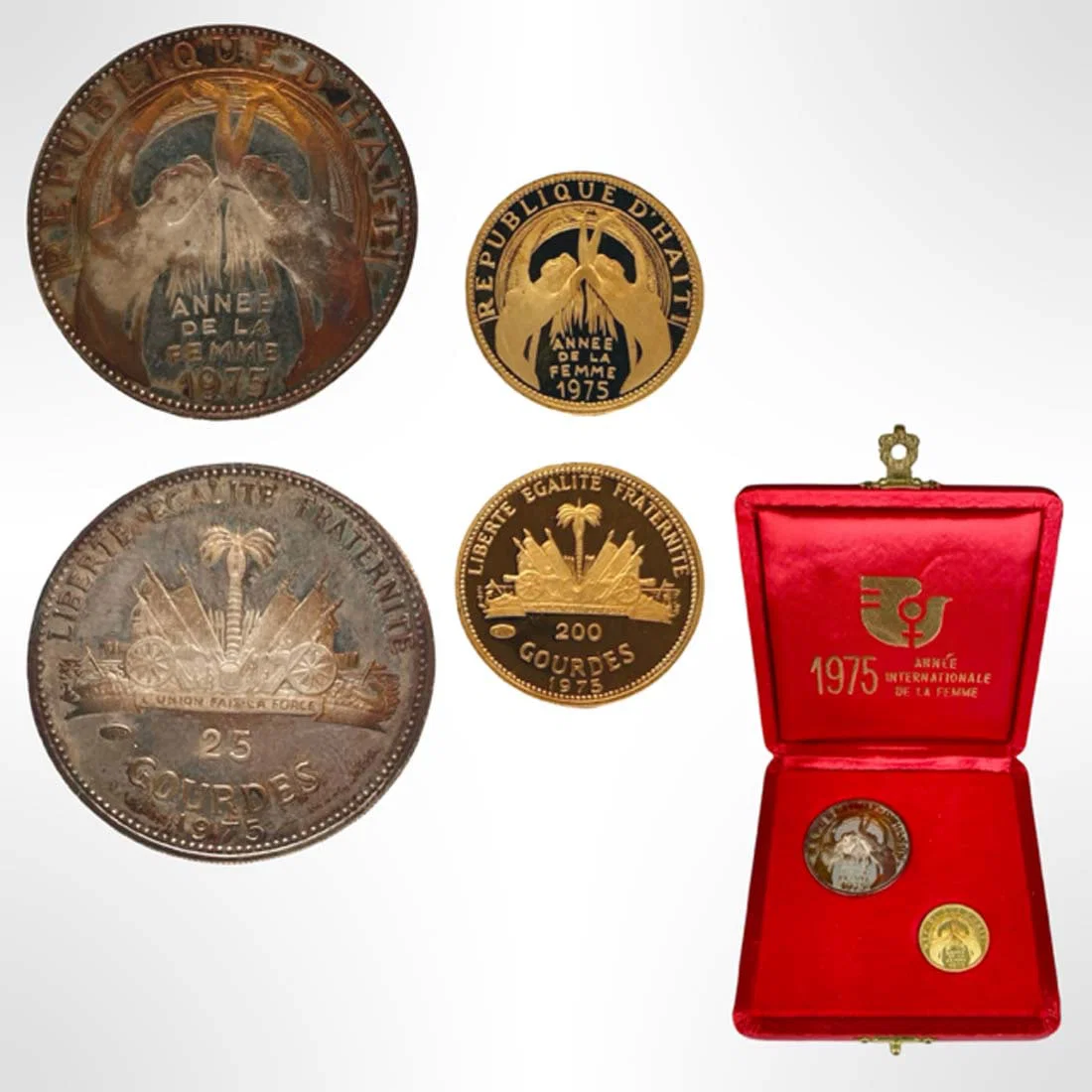 Rare 1975 Haiti Commemorating International Women’s Year Silver & Gold Proof Set, Boxed