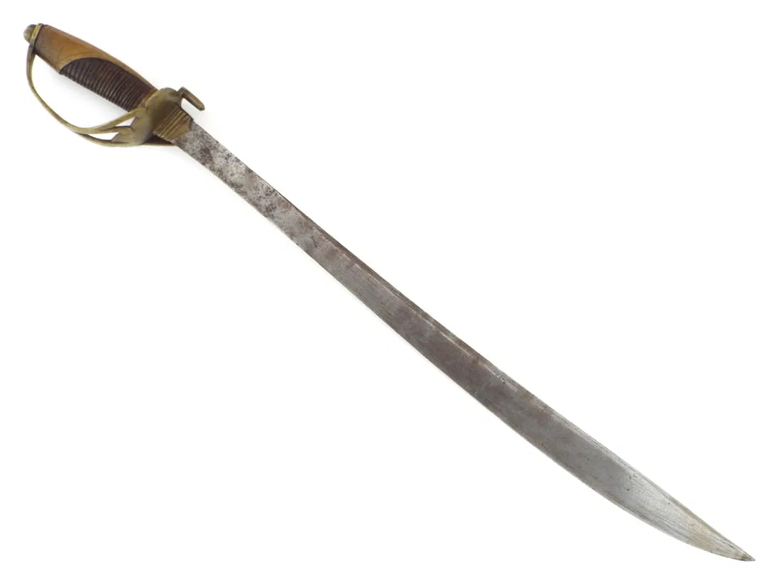 Rare 19th C. Philippine KATIPUNAN SWORD Brass D-Guard & Ribbed Kamagong Hilt