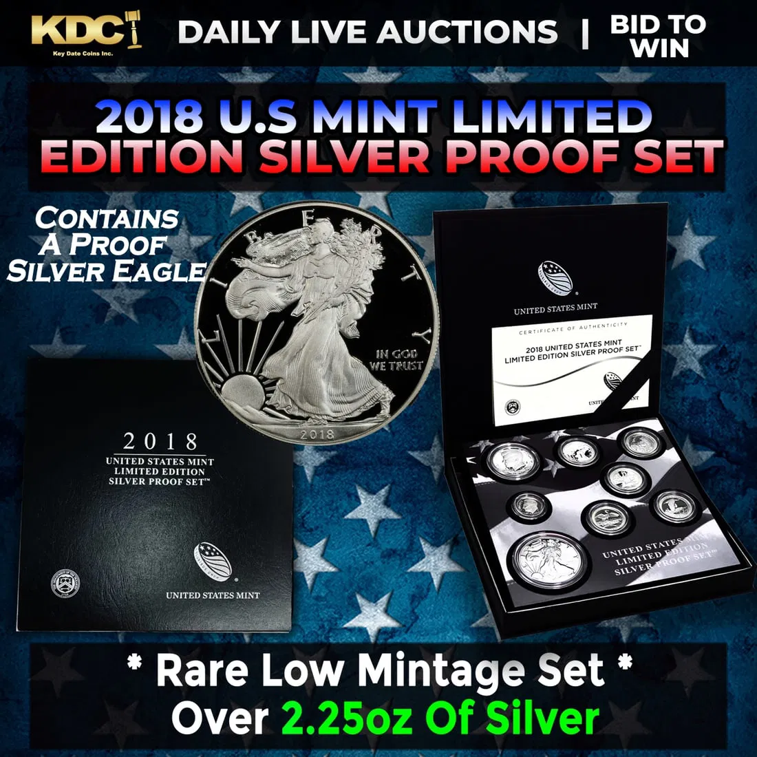RARE 2018 United States Mint Limited Edition Silver Proof Set 8 coins, Over 2.25oz Of Silver low