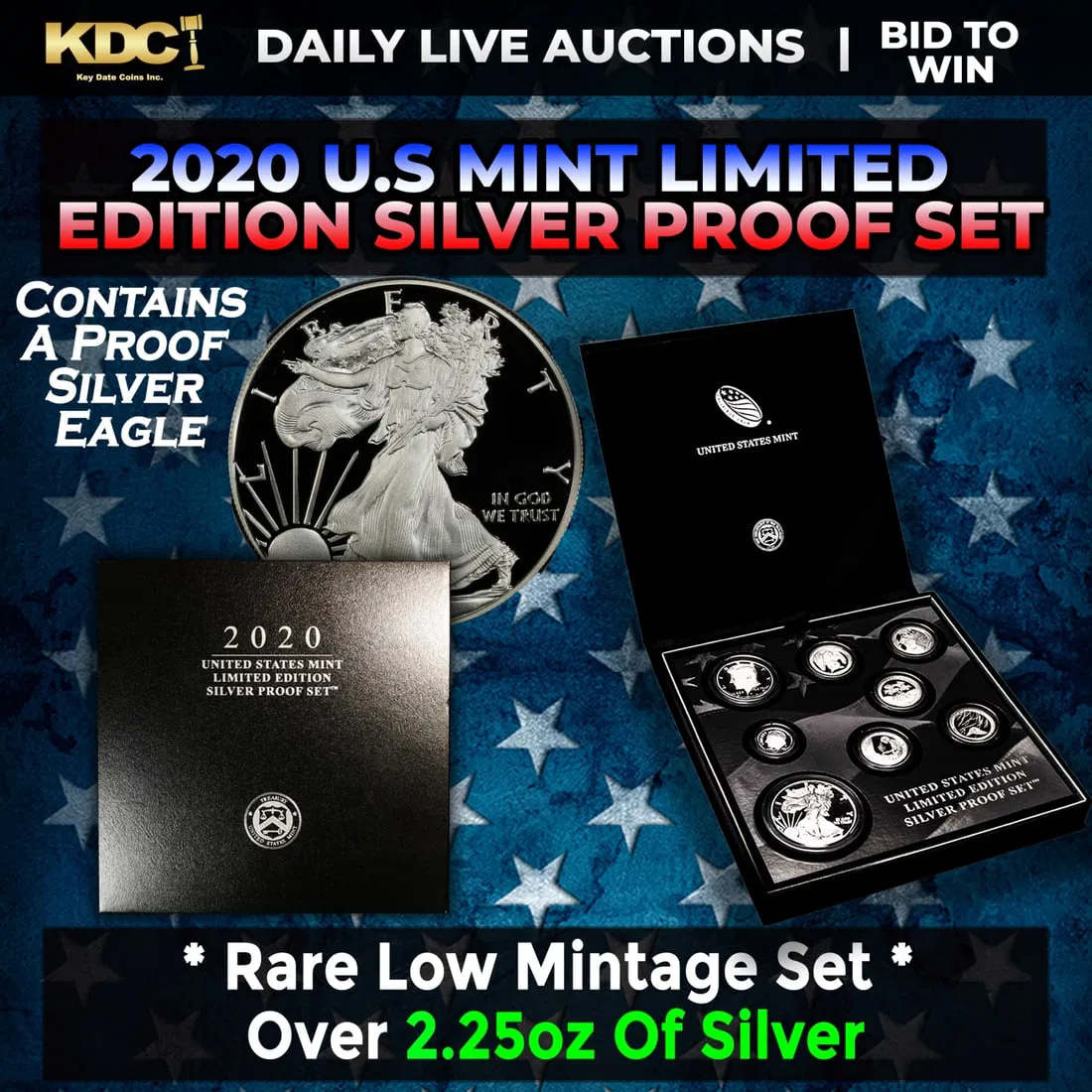 RARE 2020 United States Mint Limited Edition Silver Proof Set 8 coins, Over 2.25oz Of Silver low