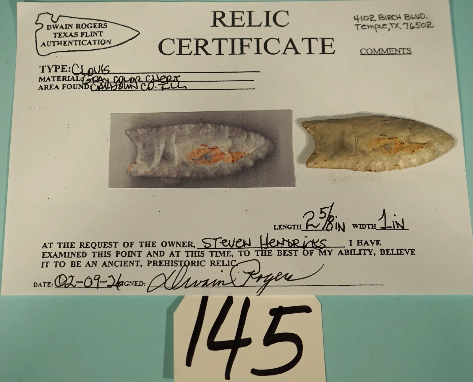 Rare! Authentic Double Fluted Clovis Point Paleo Artifact with Dwain Rogers COA