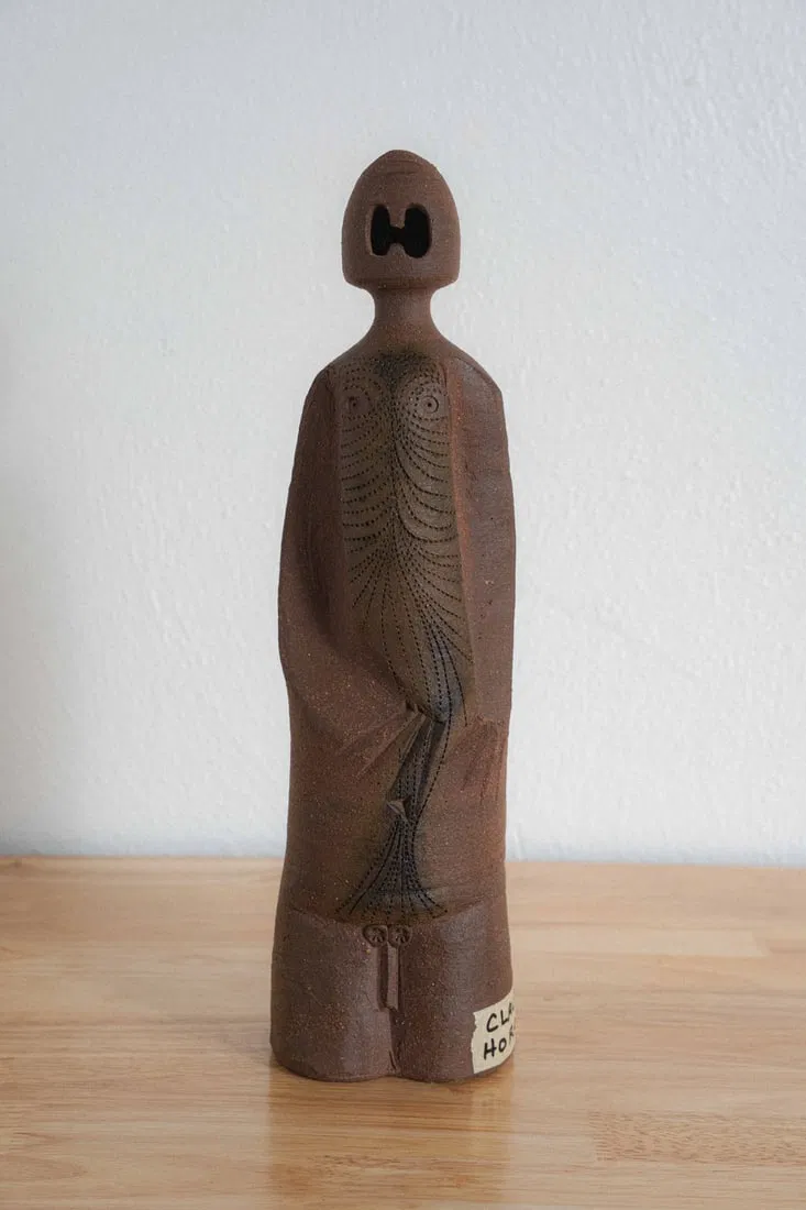 Rare Claude Horan (Hawaii, 1917 – 2014) Stoneware Warrior Figure