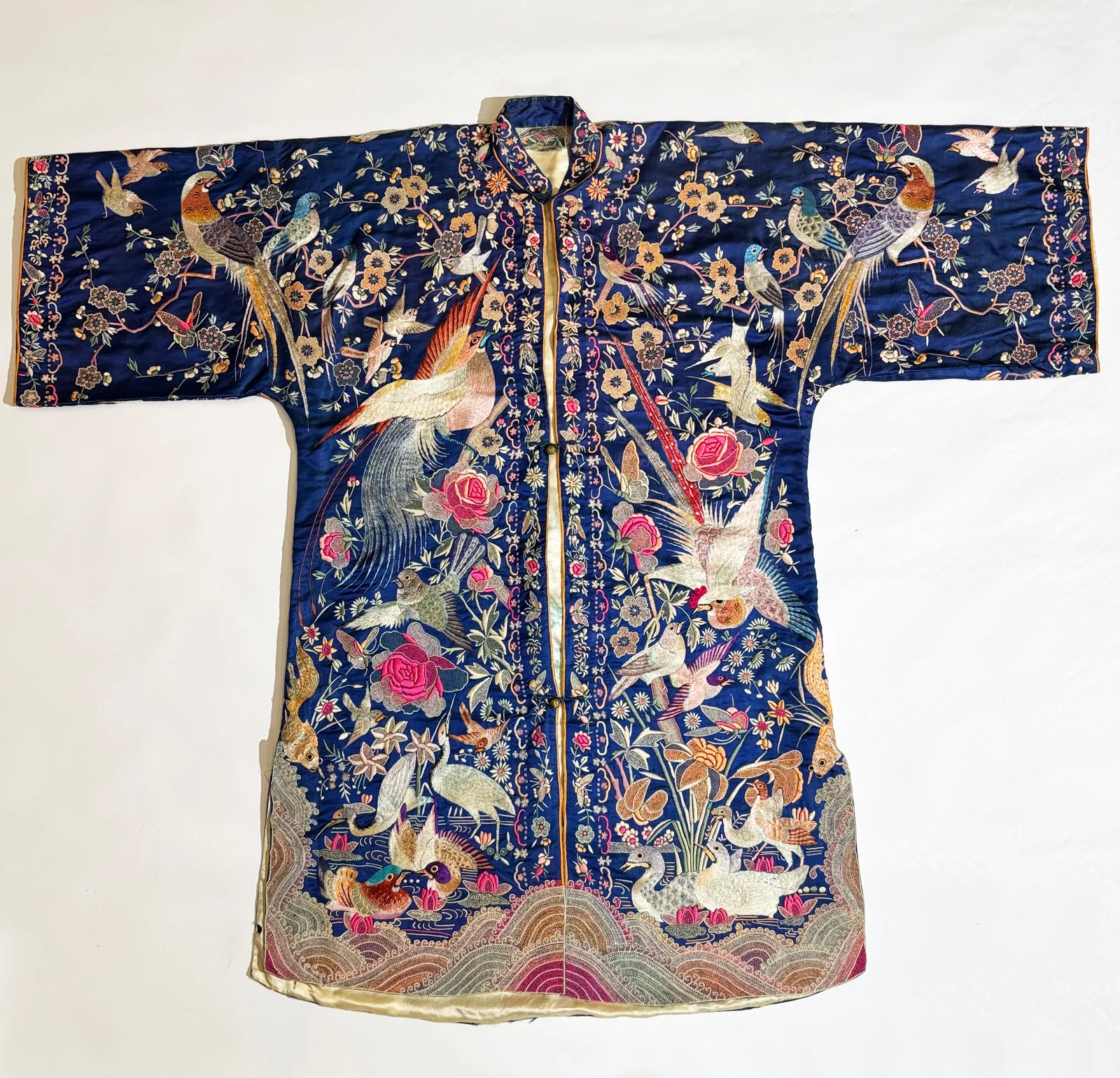 Rare Fine Chinese Embroidered "100" Bird Silk Coat