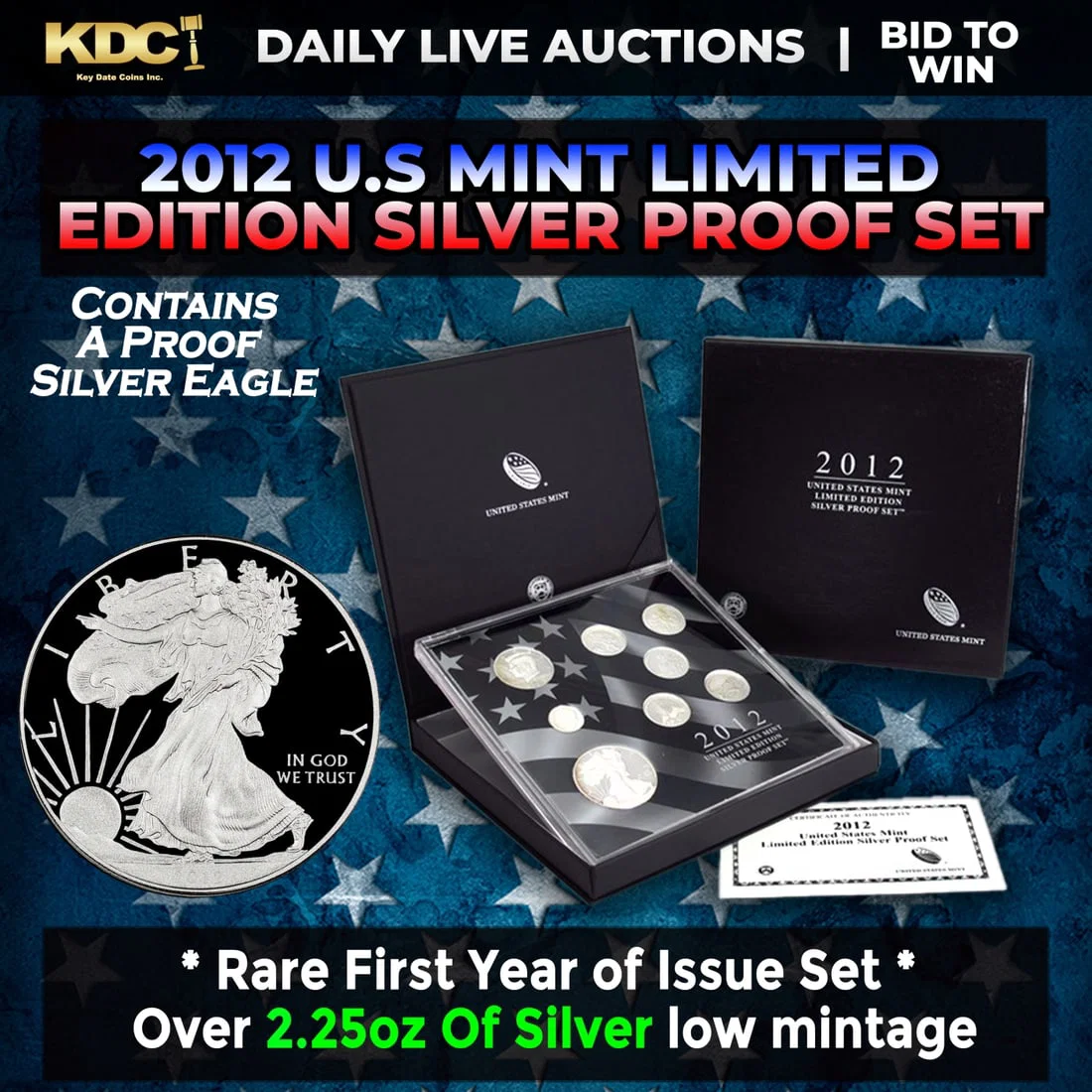 ***RARE First Year Of Issue 2012 United States Mint Limited Edition Silver Proof Set 8 coins, Over