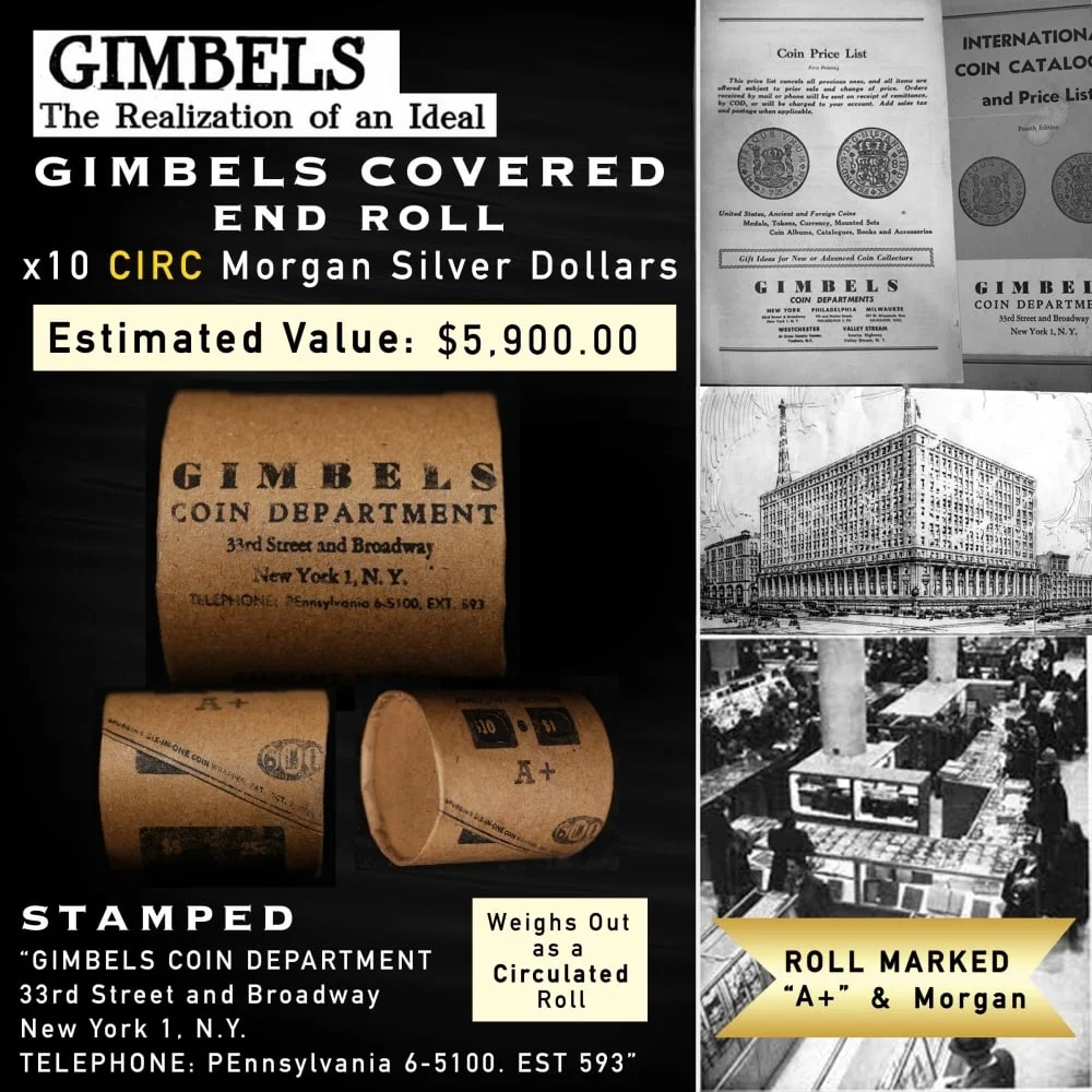 Rare GIMBLES A+ 10 Coin Circ Morgan Dollar $1 Roll
