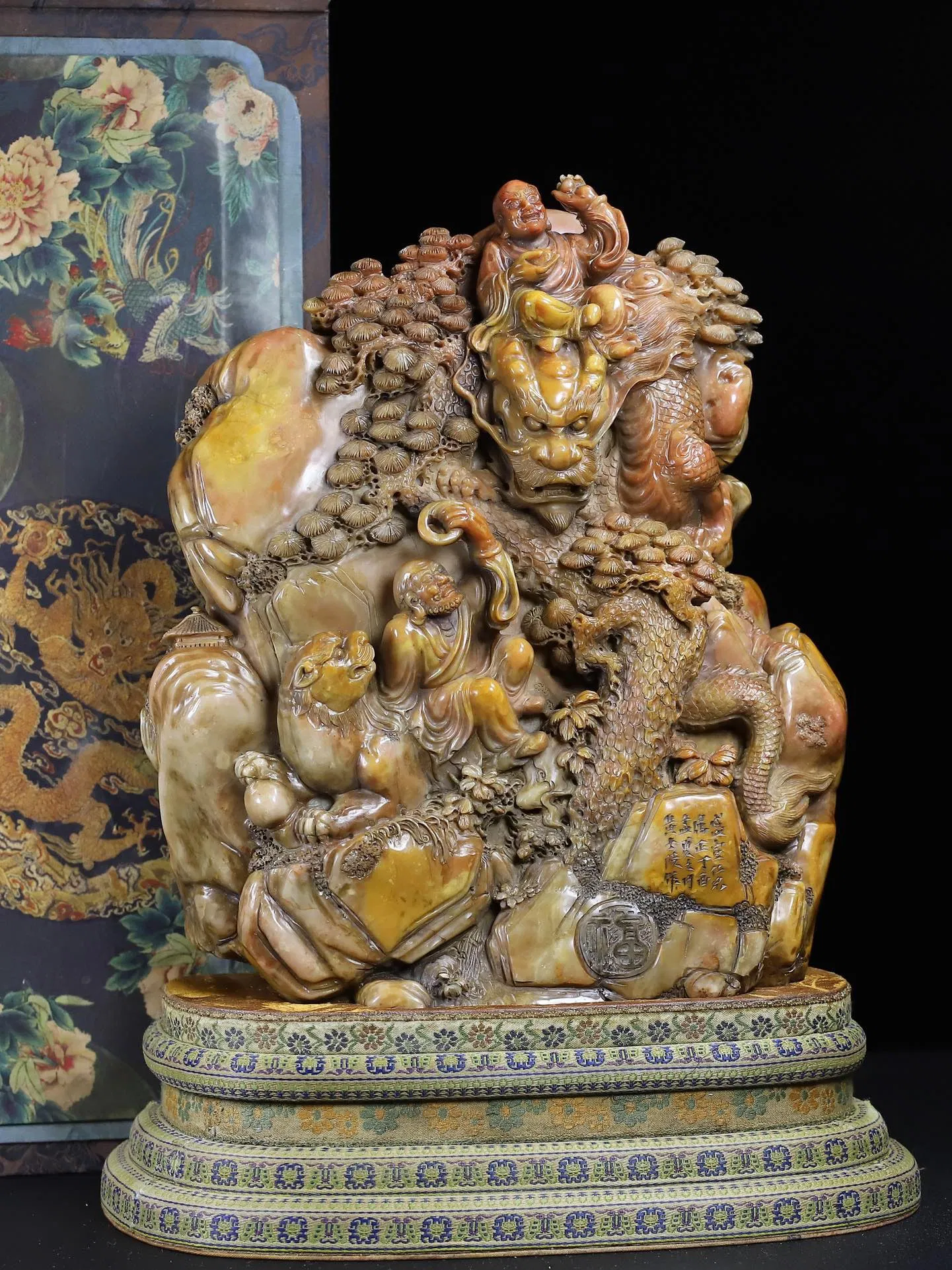 Rare hand-carved Shoushan stone Luohan figurine from an old collection