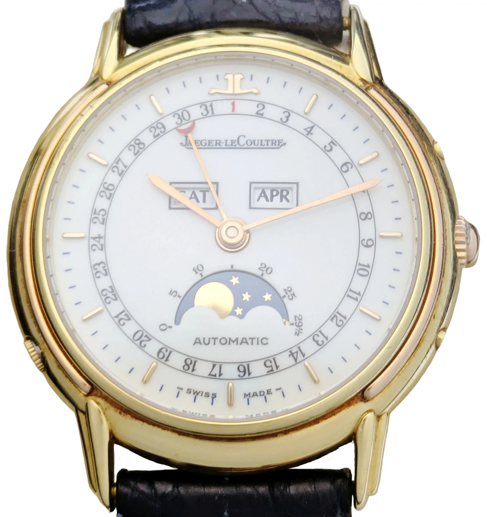 Rare Jaeger LeCoultre 116.7.84S Odysseus 18K Gold Automatic Triple Calendar Moonphase Wrist Watch