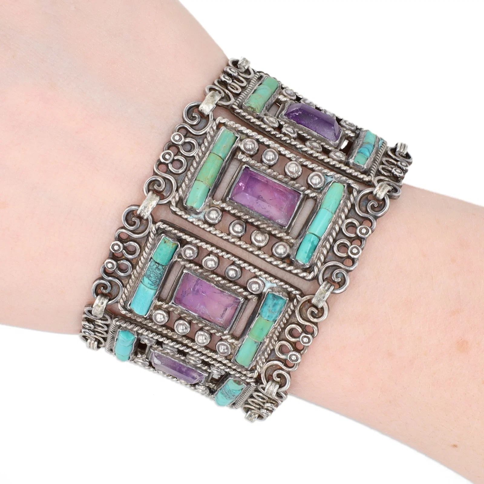 RARE Matilde Poulat MATL Amethyst and Turquoise Panel Bracelet
