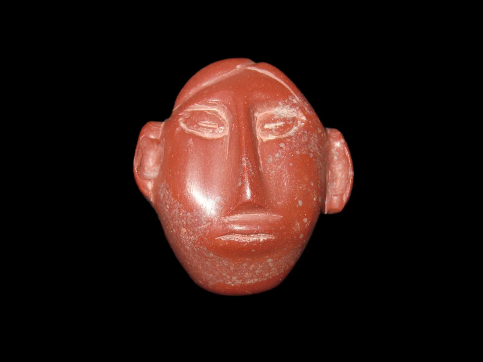 Rare Pictured Catlinite Human Effigy Mask, Campbell Site, Pemiscot Co. Missouri. Motley COA. Ex Roy