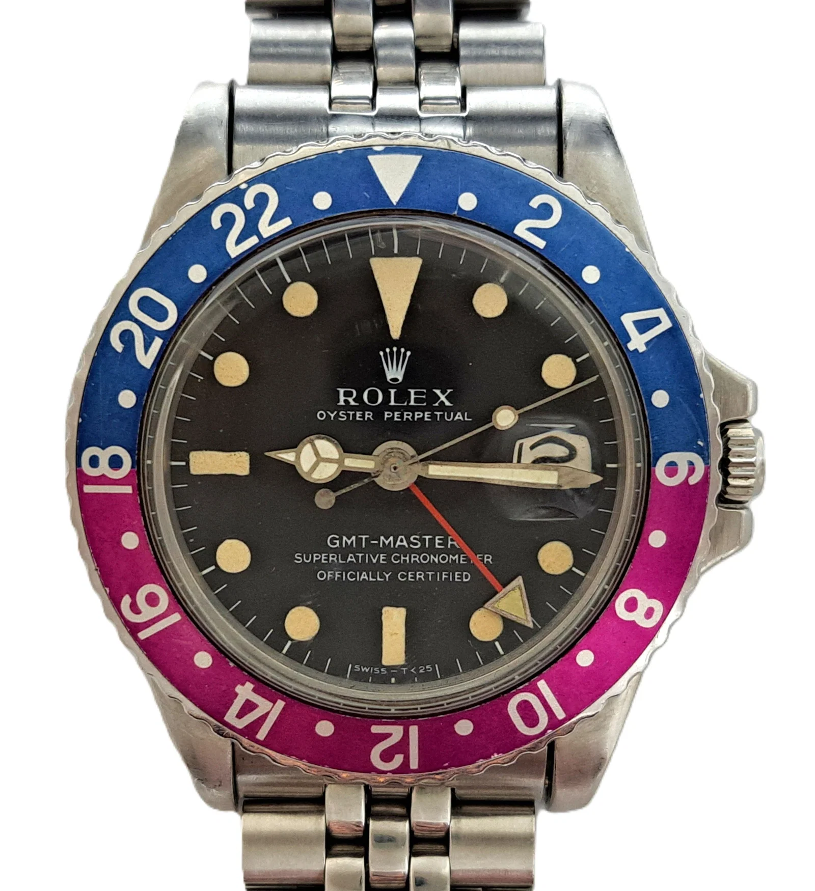 Rare Vintage Rolex GMT Master Pepsi 1675 Ghost Pink Bezel Mens Wrist Watch Original Dial Genuine