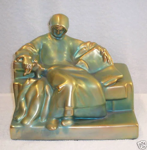 Rare Zsolnay Art Deco Philosopher Statue Signed Circa 1930s Porcelain