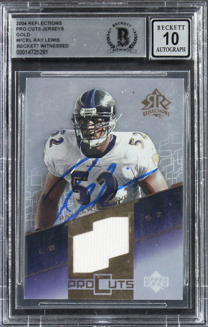 Ray Lewis Autographed 2004 Pro Cuts Gold #PCRL Card Gem Mint 10 Beckett Slabbed