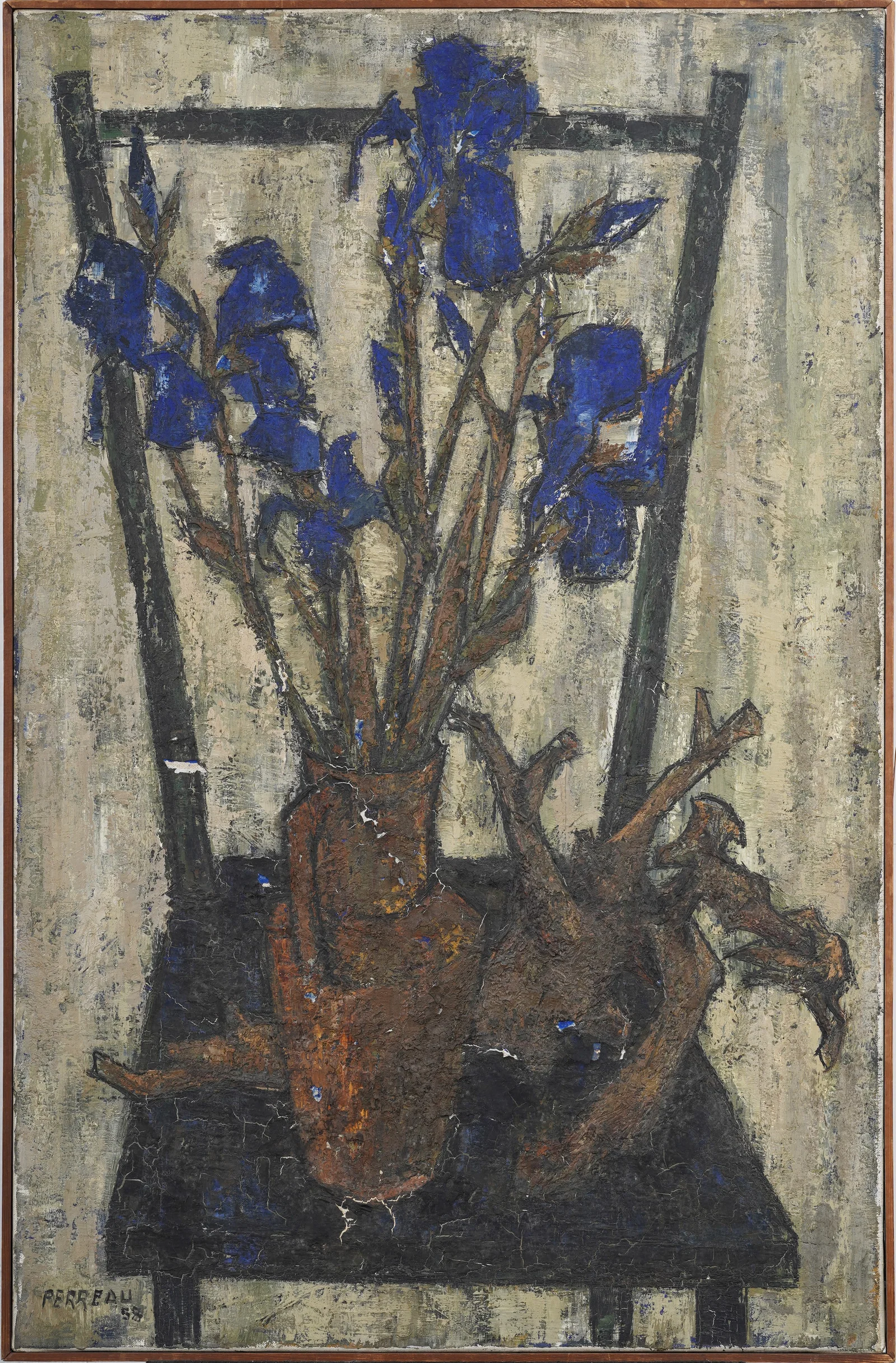 Raymond Perreau (1874-1976) Midcentury French Post-Impressionist Irises Original Framed Oil Painting