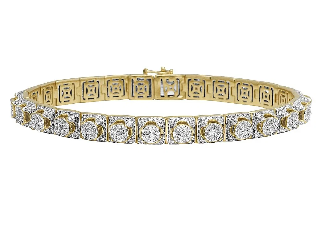 REAL 10K YELLOW GOLD GENUINE DIAMOND CLUSTER DESIGNER BRACELET