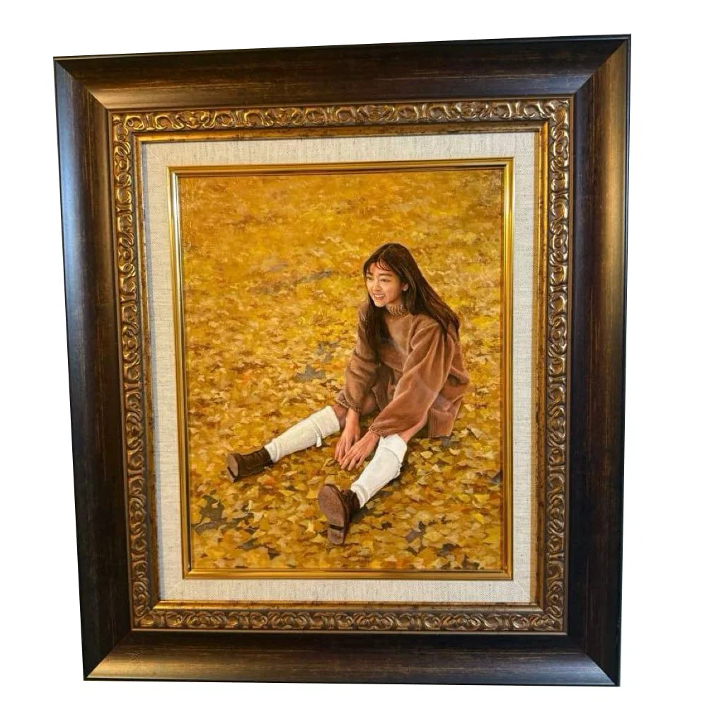 Realism Hand-Painted Oil Painting of a Beauty in Autumn