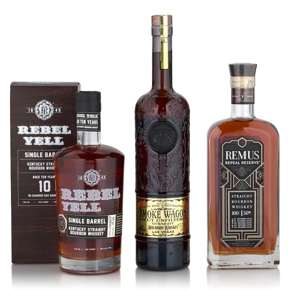 Rebel Yell Single Barrel 10 Years Old (1 bottle, 750ml) Remus Repeal Reserve (1 bottle, 750ml) ...
