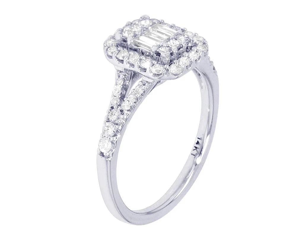 RECTANGULAR CLUSTER REAL DIAMOND RING 14K WHITE GOLD