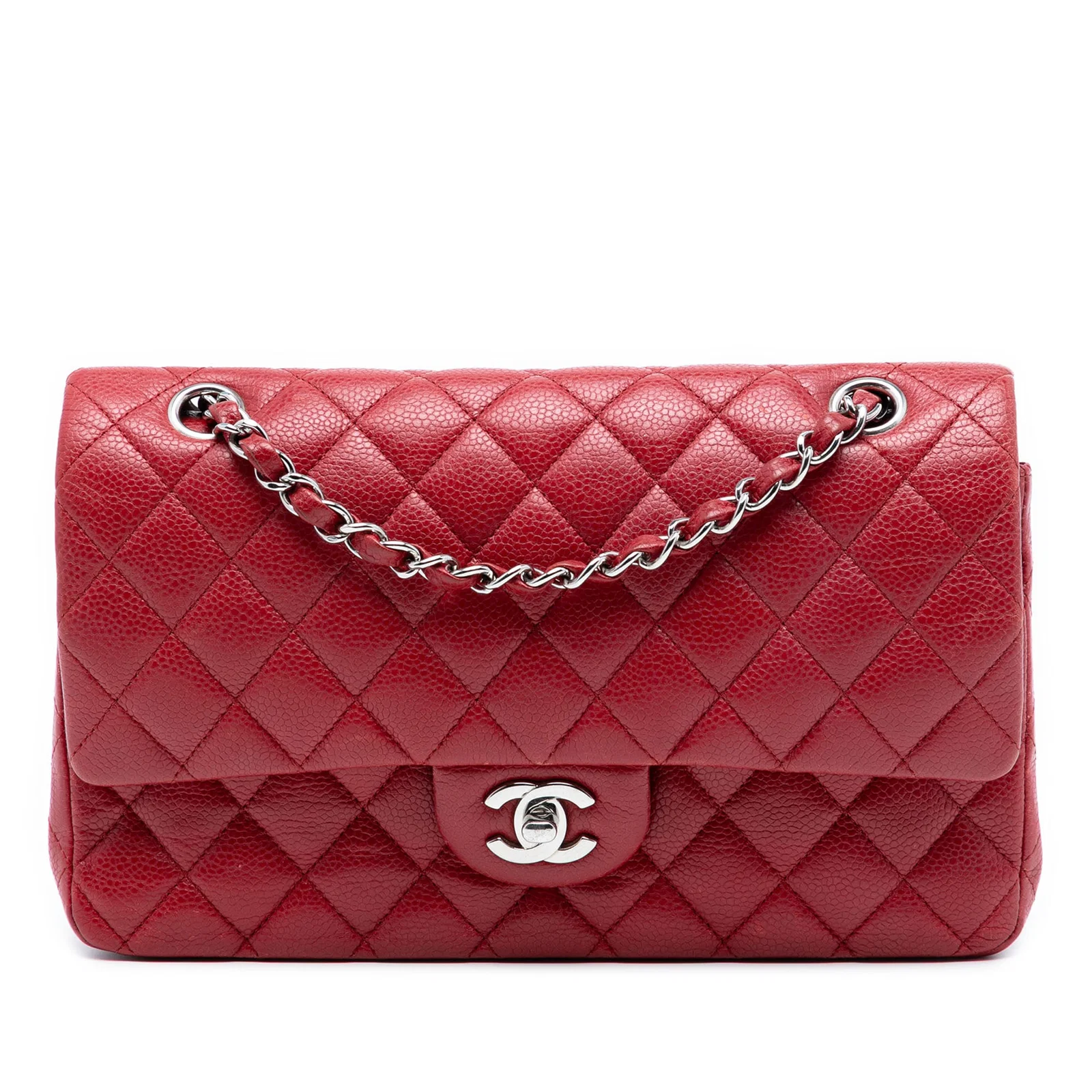 Red Chanel Medium Classic Caviar Leather Double Flap Shoulder Bag