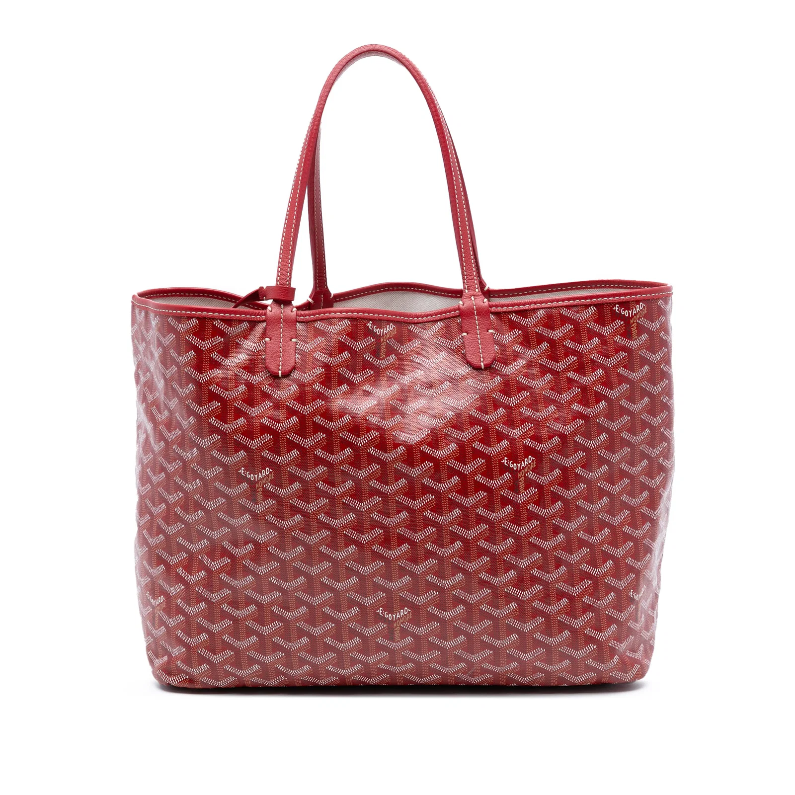 Red Goyard Saint Louis PM Tote with Coated Canvas and Leather Straps