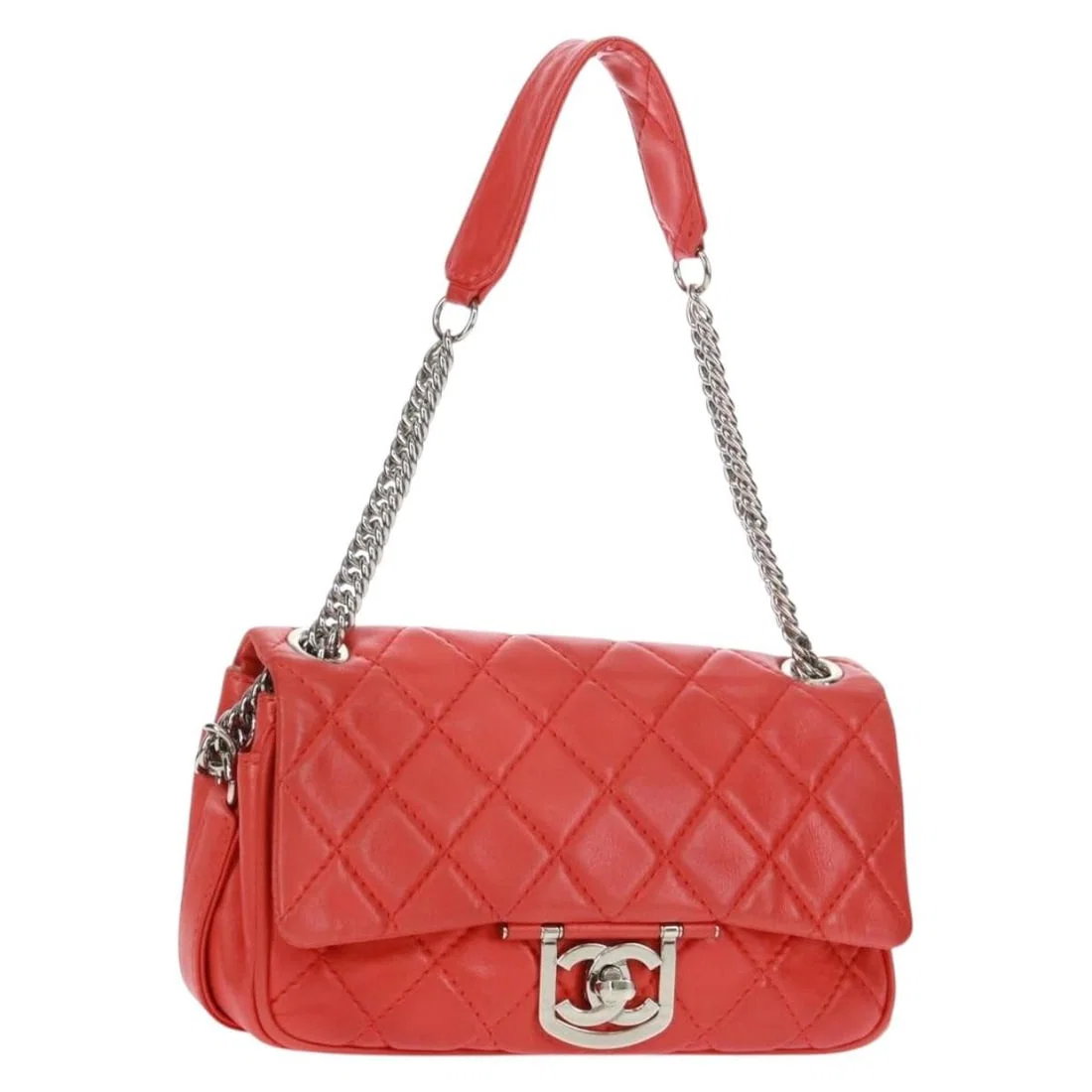 Red Lambskin Matelasse 25 Shoulder Bag by CHANEL with Silver Hardware