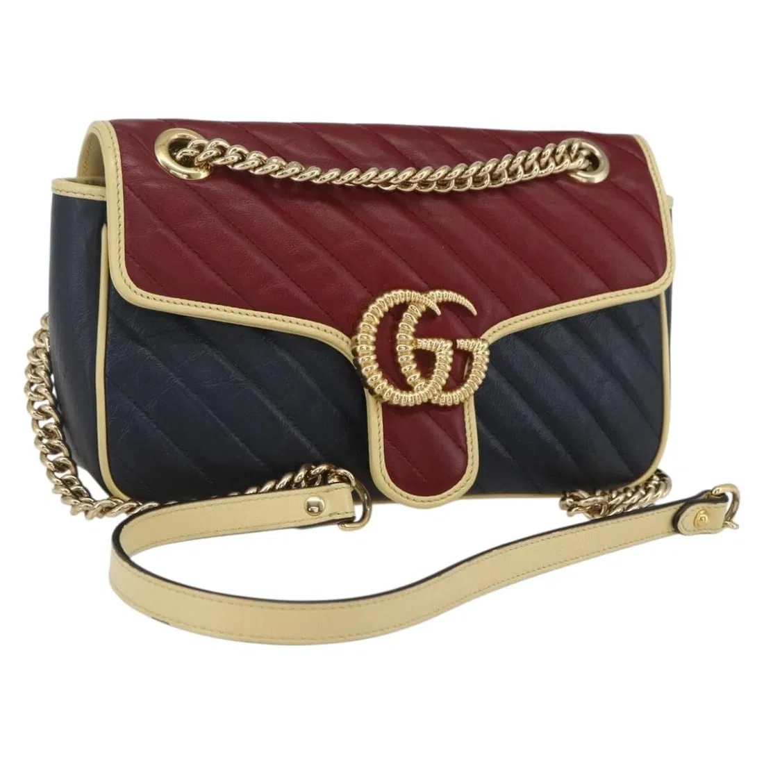Red Leather Gucci GG Marmont Shoulder Bag with Chain and Gold Hardware