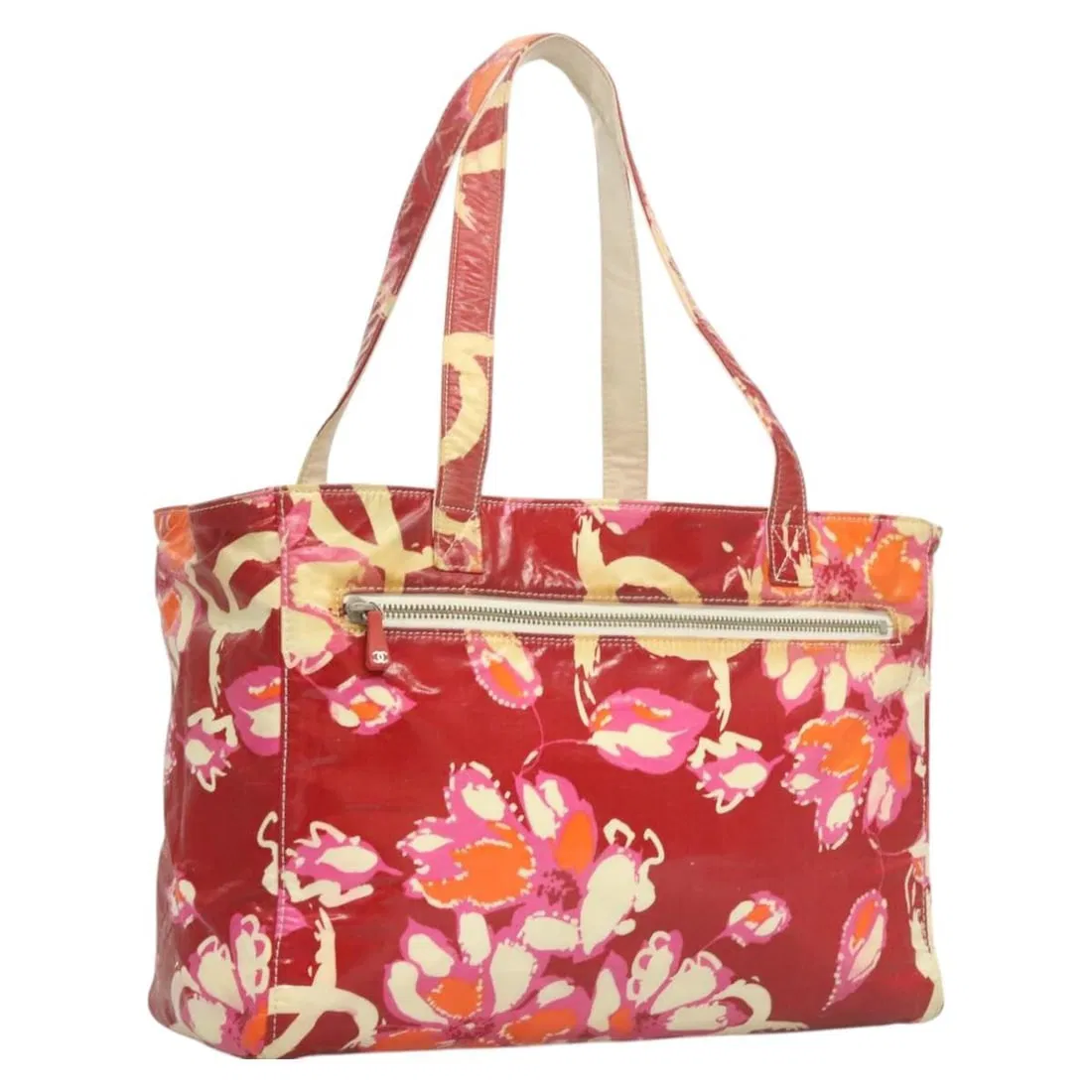 Red Patent Leather Tote Bag Chanel Vintage Floral 34cm by 23cm by 14cm