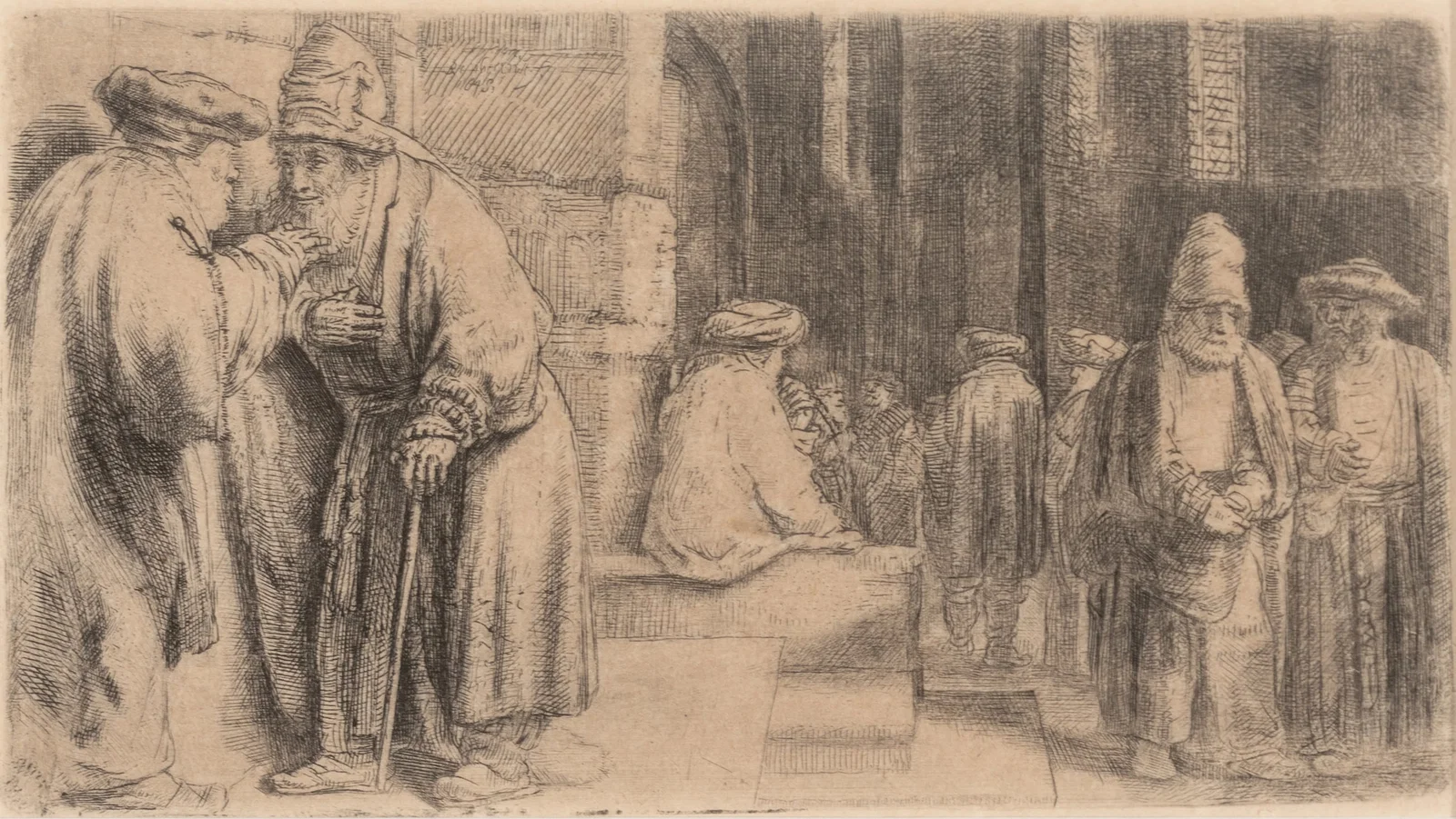 Rembrandt Van Rijn (Dutch, 1606-1669) Etching and Drypoint on Laid Paper 1648, 'Jews in the