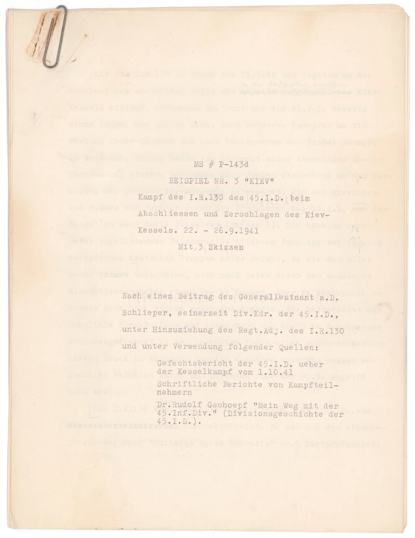 REPORT ON THE ATTACK BY GERMAN I.R. 130 ON THE KIEV POCKET