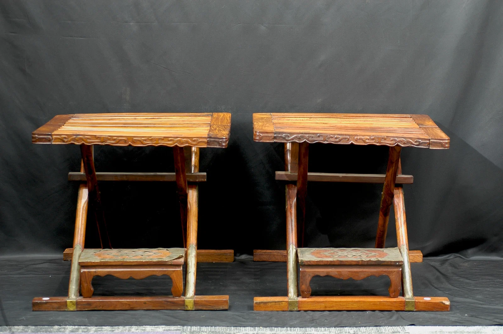 Republic Period Huanghuali Wood Folding Stool, a Pair