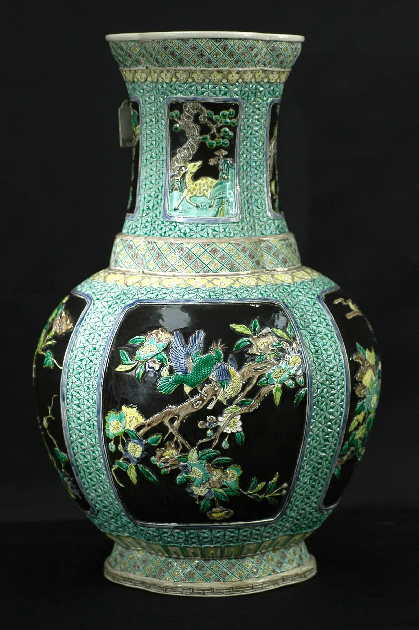 Republic Period Wucai Floral Mouth Vase with Qianlong Mark