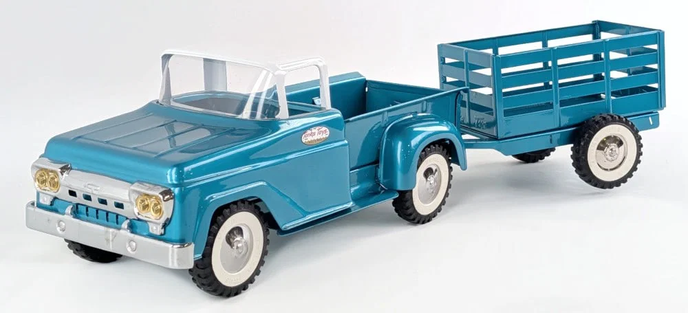 Restored Tonka Stepside Pickup Truck with Stake Bed Trailer