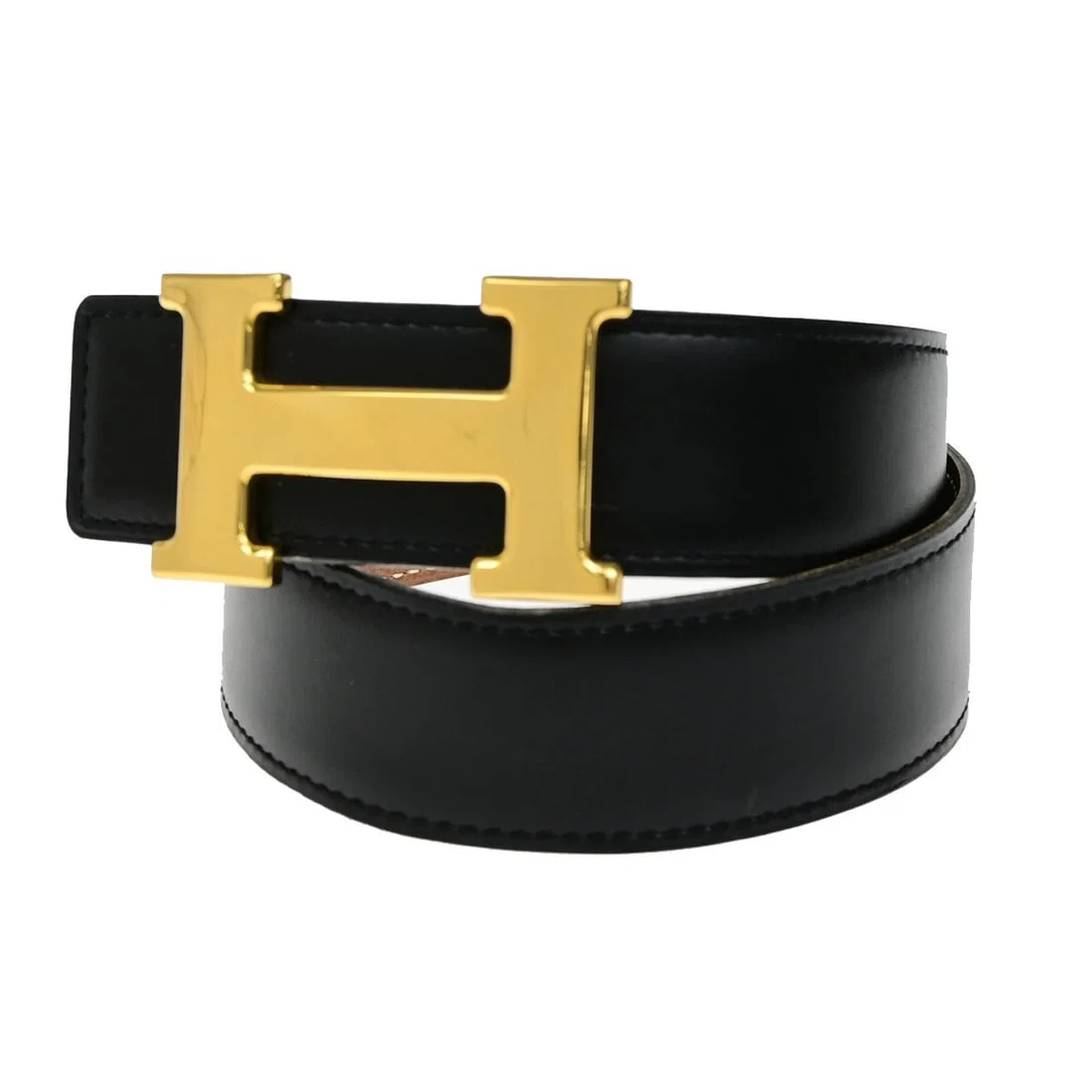 Reversible Black Leather Constance Belt by Hermes