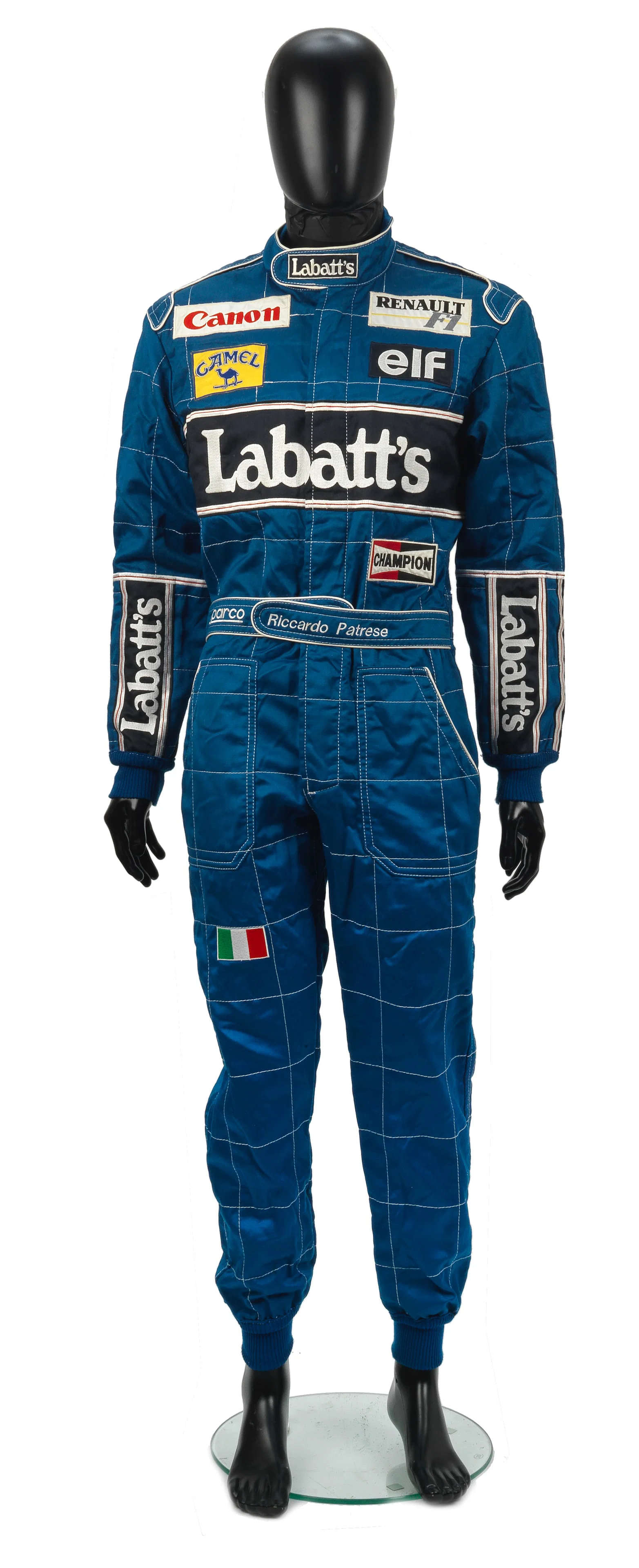 Riccardo Patrese's 1992 worn Williams Renault Formula 1 overalls, by Sparco,