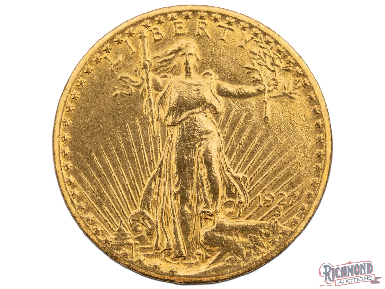 Rich and Vivid 1927 Saint Gaudens $20 Gold Piece in Uncirculated Condition