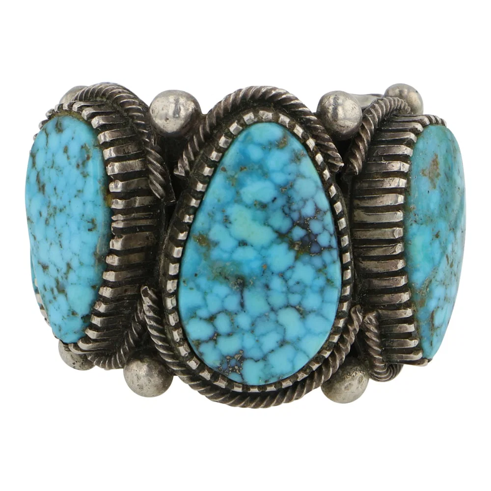 Richard C. Jim Award Winning Navajo Artist Kingman Turquoise Heavy Sawed Bezel Ring
