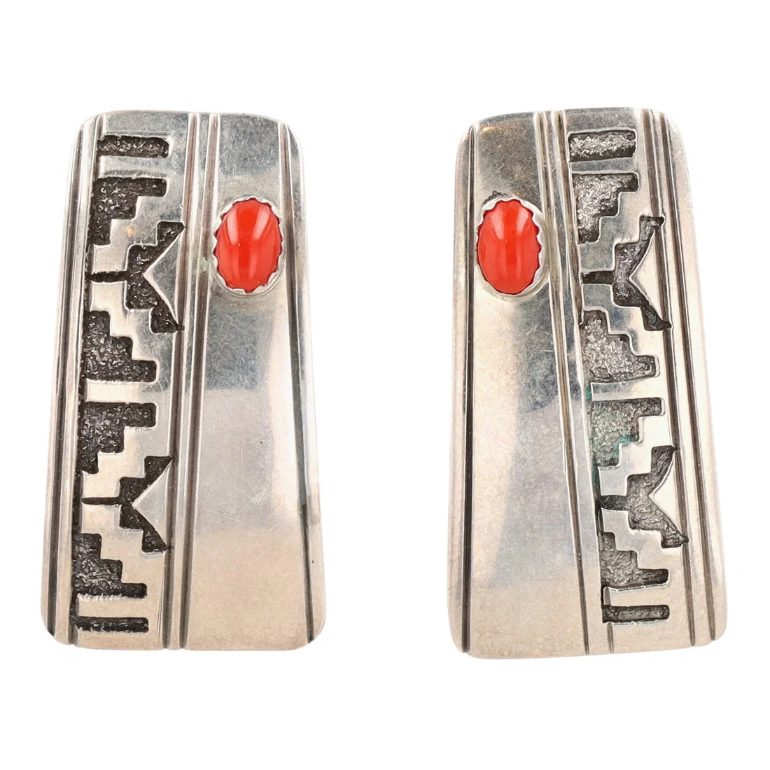 Richard Edward Wiley Navajo Coral Overlay Earrings