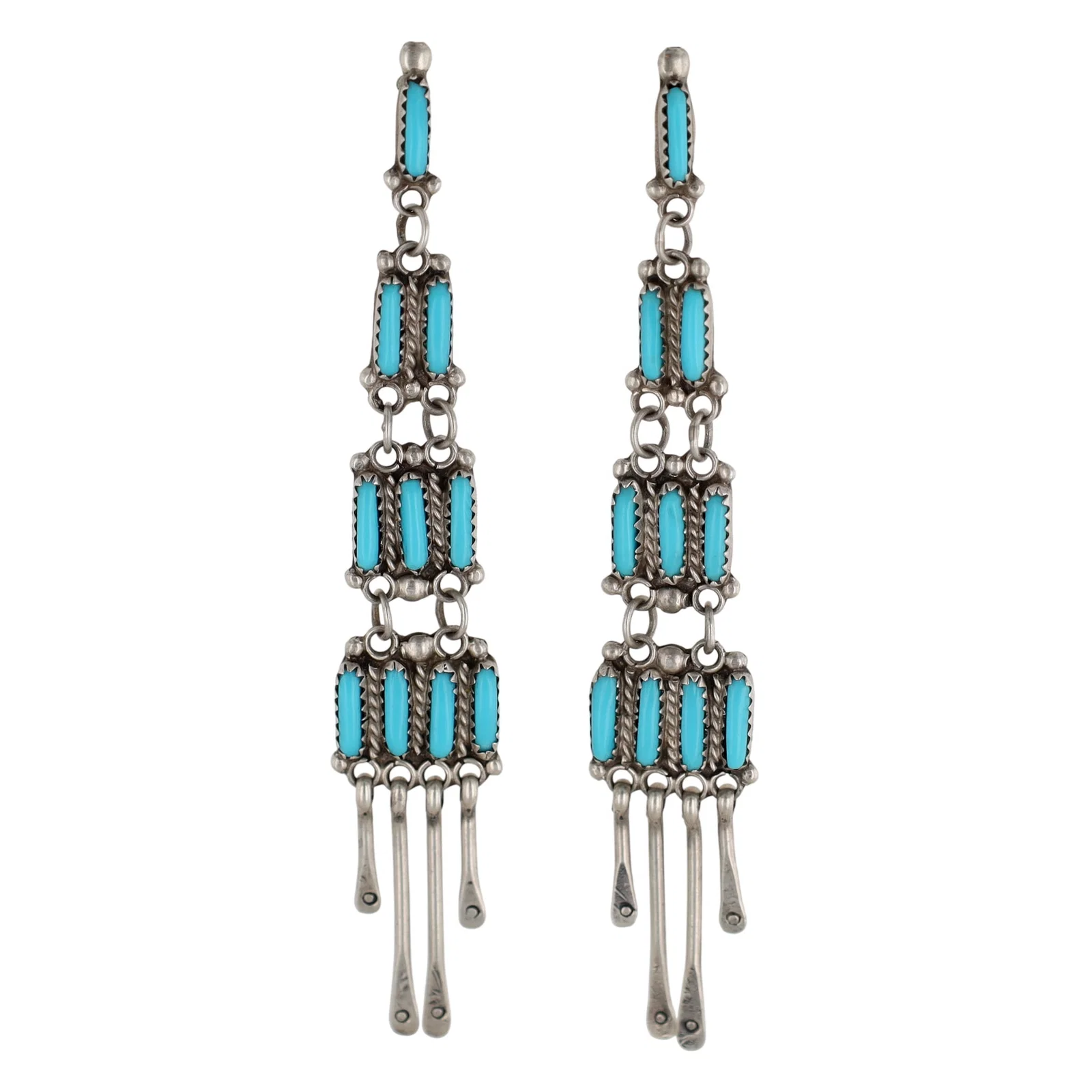 Richardson's Trading Post Clarence Bailon Santo Domingo Sterling Turquoise Stud Dangle Earrings