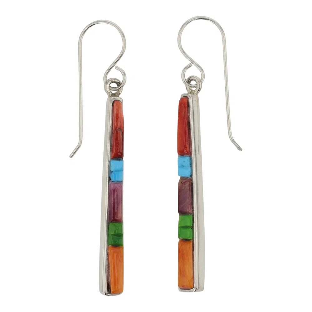 Rick Tolina Navajo Turquoise & Spiny Oyster Cobblestone Inlay Earrings