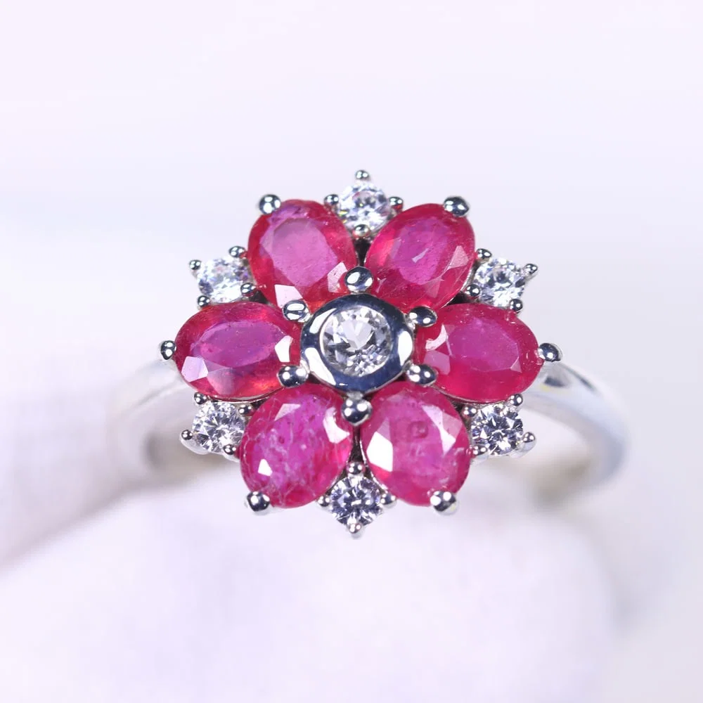 Ring US8 Ruby & Simulated CZ - 925 Sterling Silver , 121E