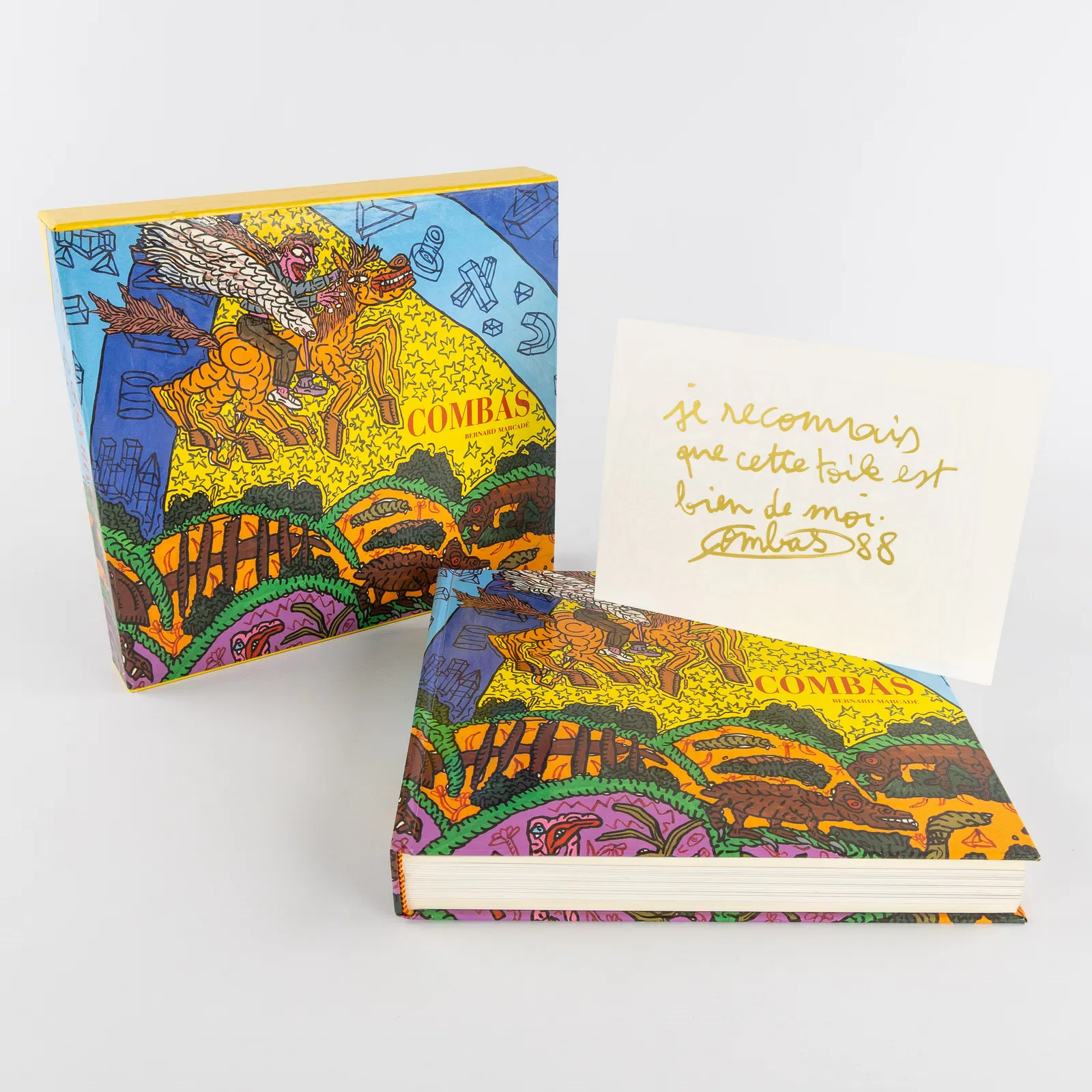 Robert Combas (1957) 'Combas', book and box by Bernard Marcadé (1991) with a photo signed by Combas