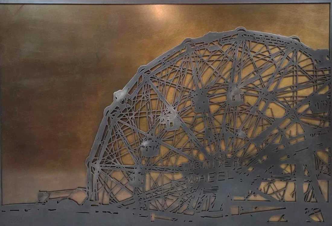 ROBERT FERRARONI ORIGINAL CONEY ISLAND WONDER WHEEL MIXED METAL WALL ART