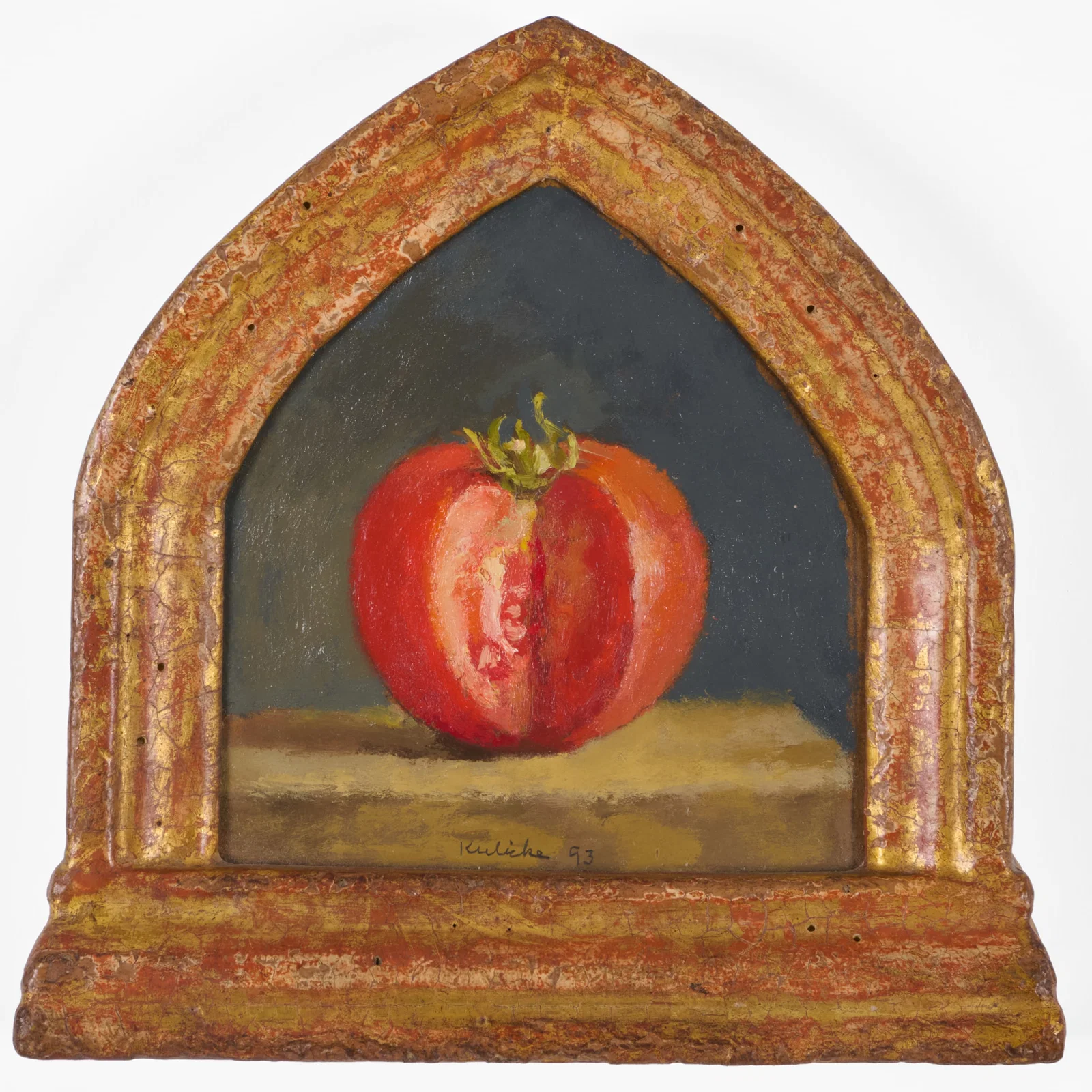 Robert Kulicke (1924-2007): Single Red Tomato on Dark Grey Background
