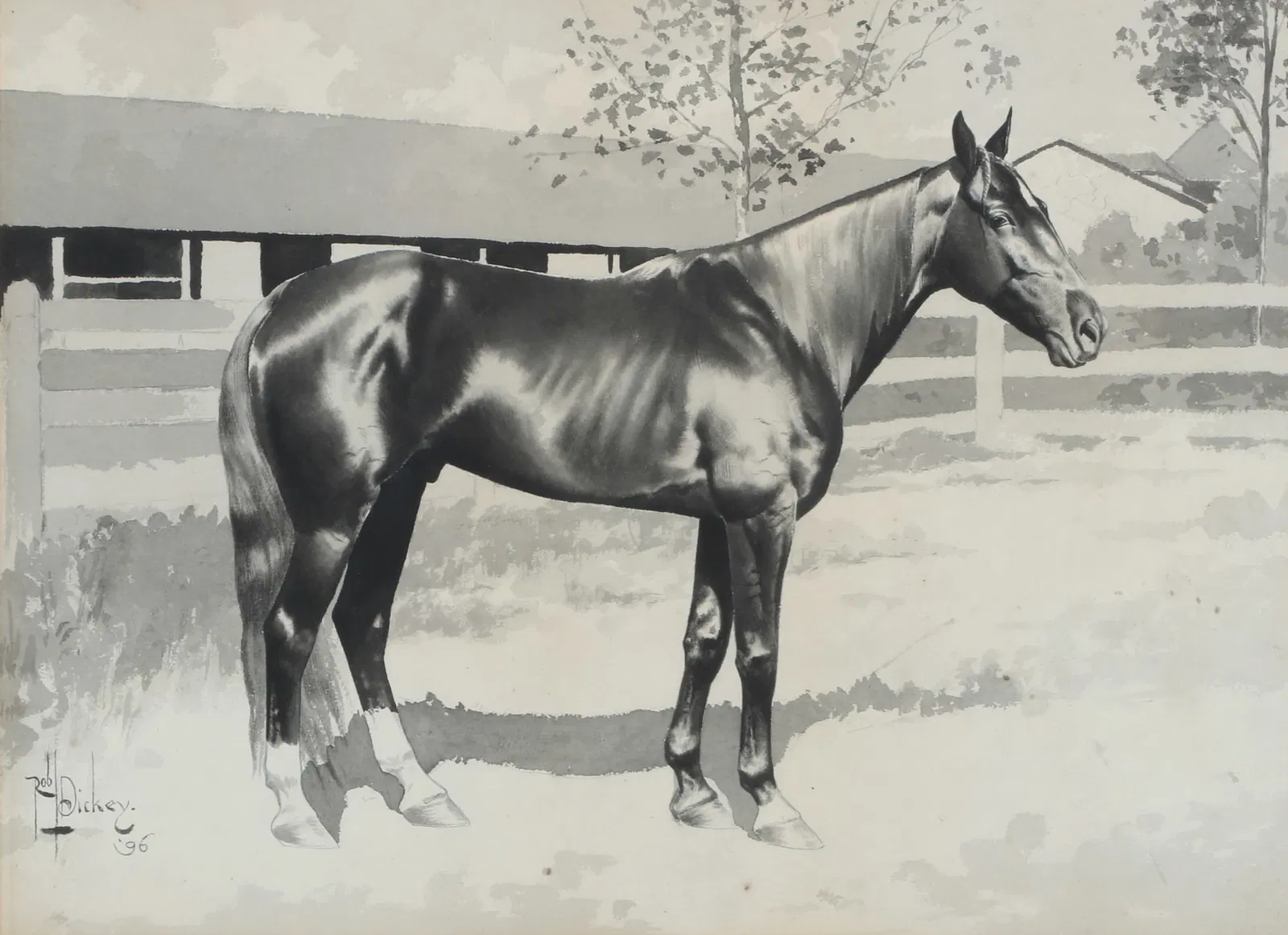 Robert Livingston Dickey (American, 1861-1944), Portrait of a horse, 1896, ink and wash on paper