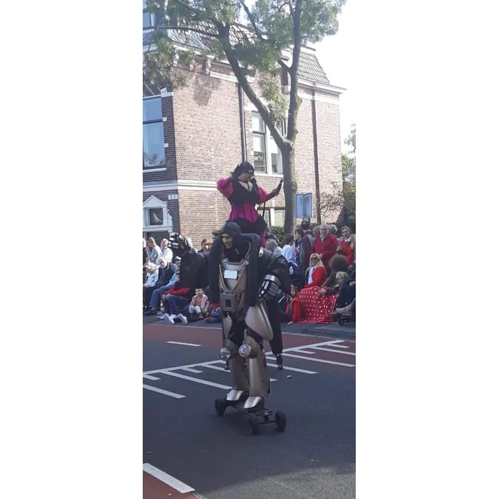 "Robot" Walking Act Costume with a Large Wheeled Military Storage Box