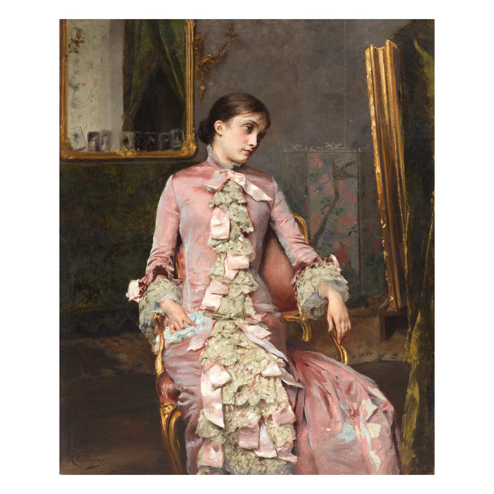 Rogelio de Egusquiza Barrena (Spanish, 1845-1915) Lady in pink